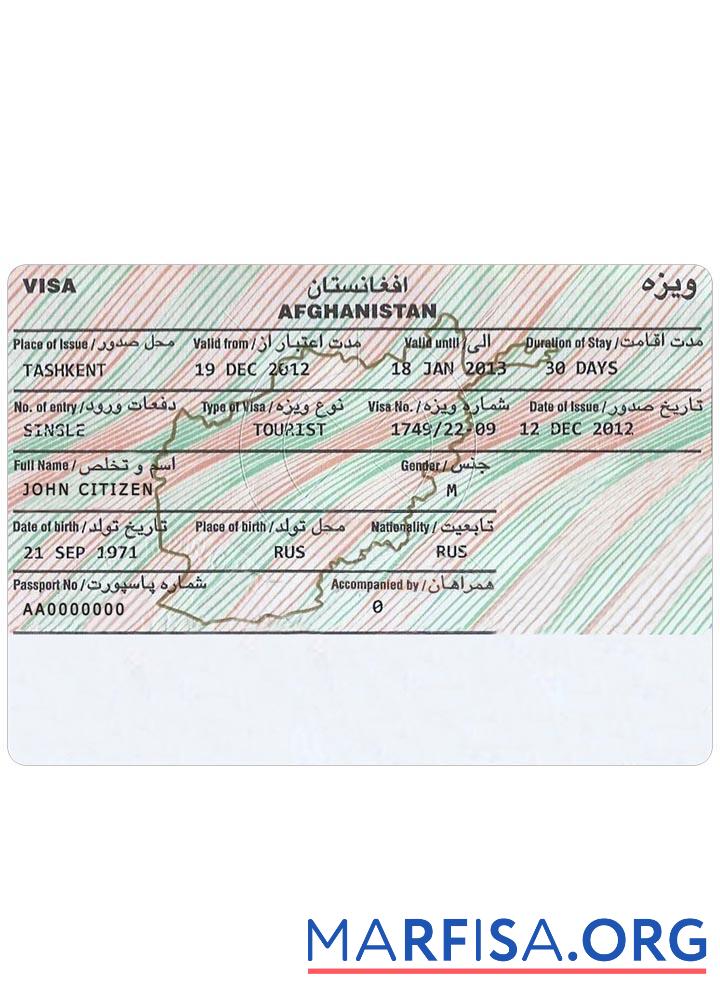 Realistic Afghanistan visa example